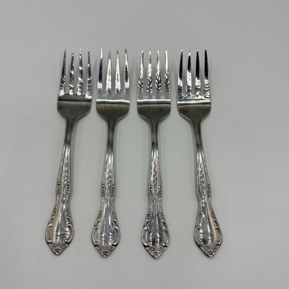 Estia Salad Forks 4 Piece Lot Cascade Floral Stainless Indonesia Silver 6.25in